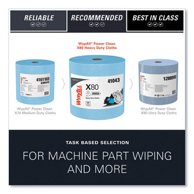 WypAll Power Clean X80 Heavy Duty Cloths, Jumbo Roll, 12.4" x 12.2", Blue, 475/Roll (41043)