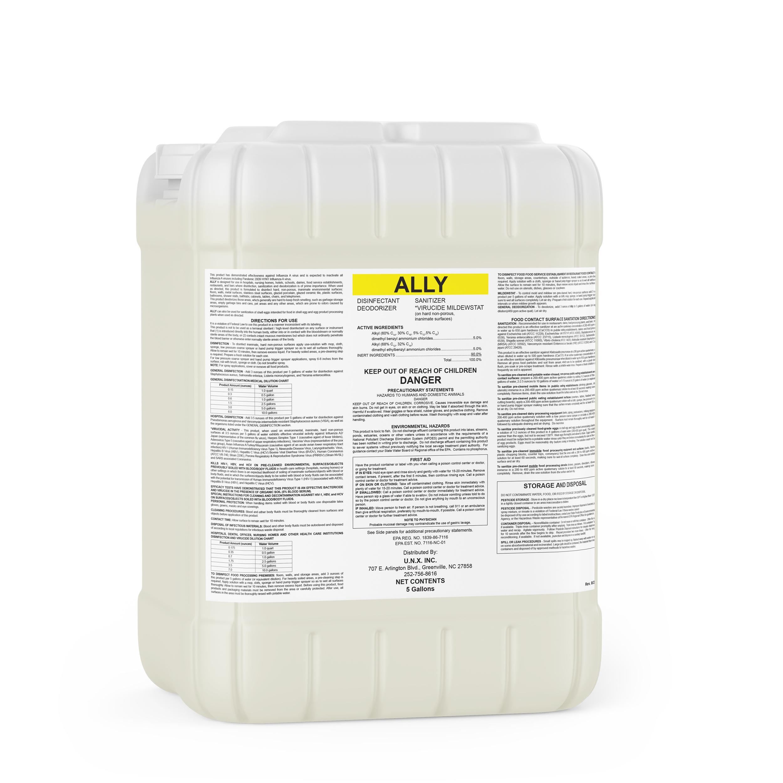 Christeyns Ally EPA Registered Quaternary Sanitizer, 5 Gallon Pail