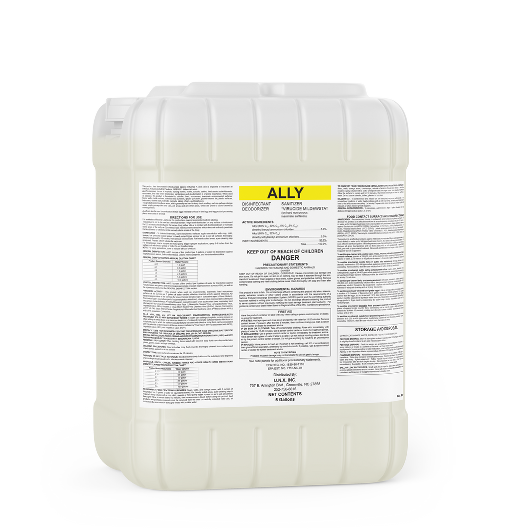 UNX Ally EPA Registered Quaternary Sanitizer, 5 Gallon Pail