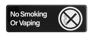 Sign, No Smoking or Vaping, 3" x 9", Black