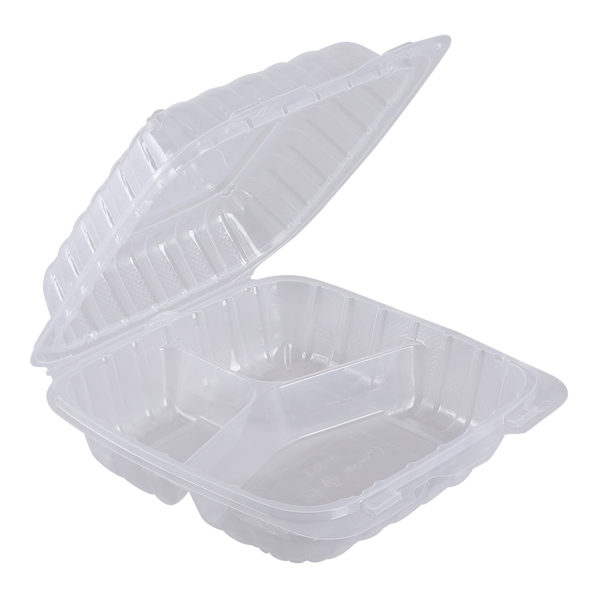 Empress Clear Hinged Container, 8" x 8", 3 Compartment, Vented - 200/CS (ECLPPHL-83)