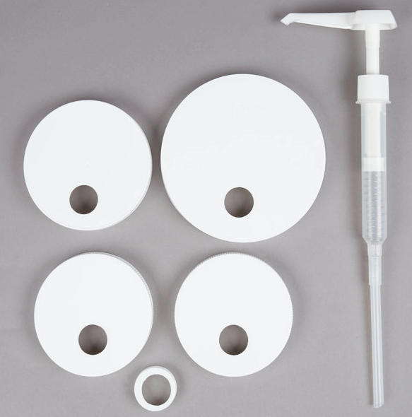 Condiment Pump Kit with Adjustable Pump & 5 Assorted Lids