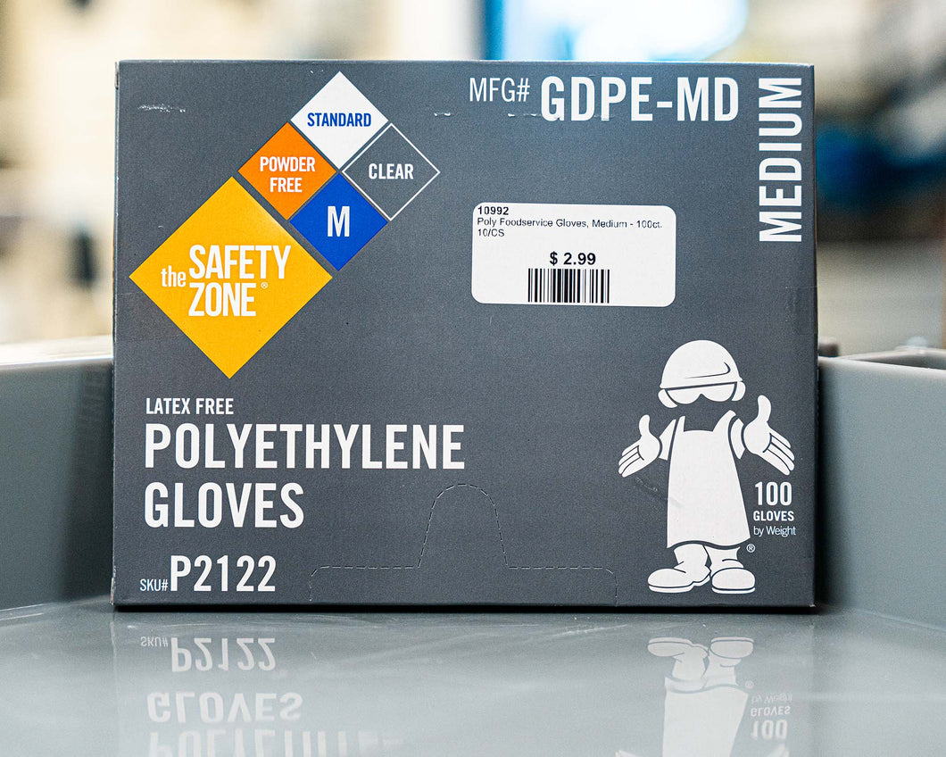 Poly Foodservice Gloves, Medium - 100ct. Box - 10/CS