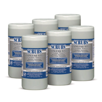 SCRUBS Stainless Steel Cleaner Towels, 1-Ply, 9.75" x 10.5", Lemon Scent, 30ct. - 6/CS (91930)