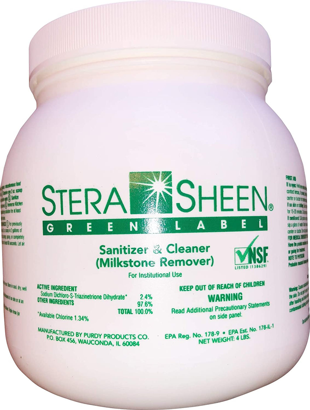 Stera Sheen Green Label Sanitizer & Cleaner (Milkstone Remover), 4lb. Jar - 4/CS