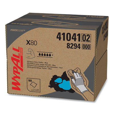 WypAll Power Clean X80 Heavy Duty Cloths, 11.1" x 16.8", Blue - 160/CS (41041)