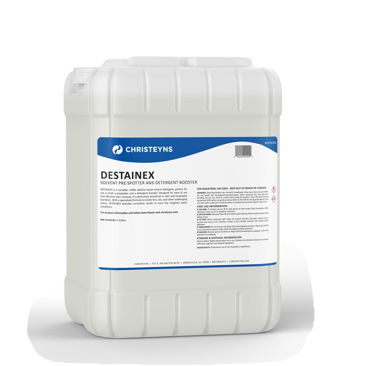 Christeyns Destainex Solvent Pre-Spotter & Detergent Booster, 5 Gallon Pail