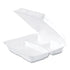 Dart Hinged Lid Styrofoam Container, 9.25" x 9.5" x 3", White, 3 Compartment - 100ct. 2/CS (95HT3R)