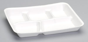 Genpak 5 Compartment Styrofoam Serving Tray, White - 125ct. 4/CS (10500)