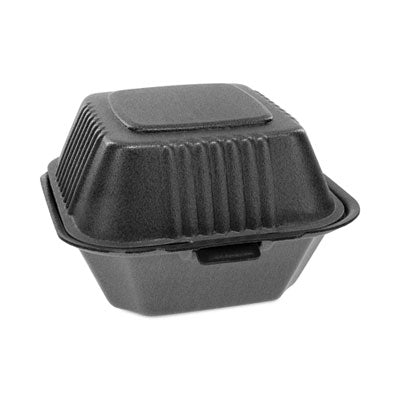 Pactiv SmartLock Styrofoam Hinged Lid Container, Sandwich, Black, 5.75" x 5.75" x 3.25" - 504/CS