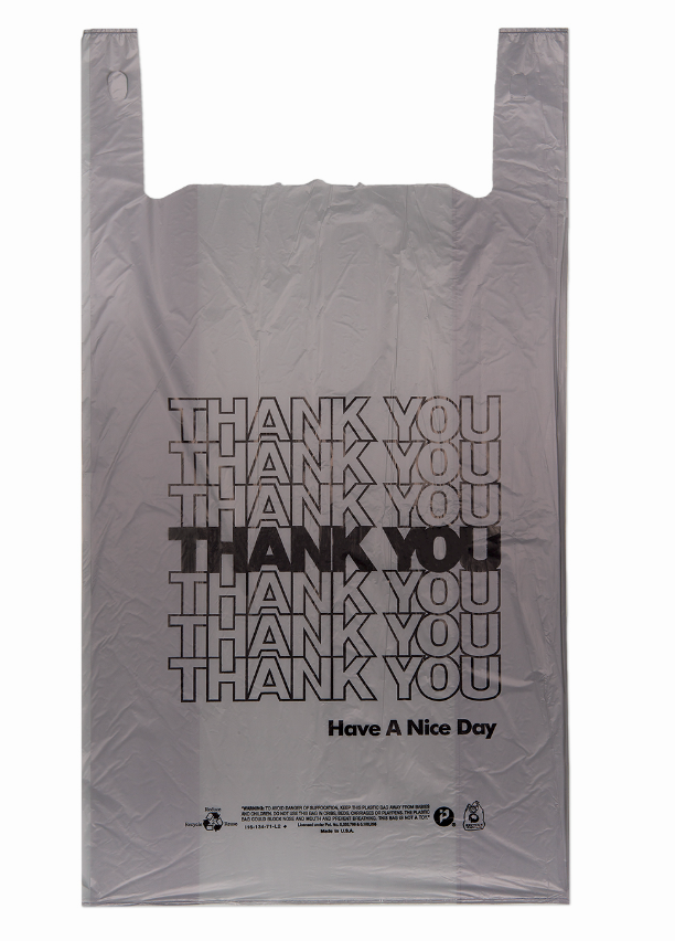 IBS T-Shirt Handle Bag, Gray, Printed "Thank You", Oversized, 18" x 8" x 32", 17MIC - 450/CS (JUMBO)