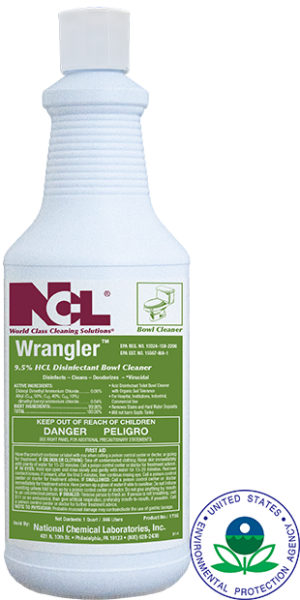 NCL Wrangler Disinfectant Toilet Bowl & Porcelain Cleaner, 9.5% HCL, 1 Quart - 12/CS