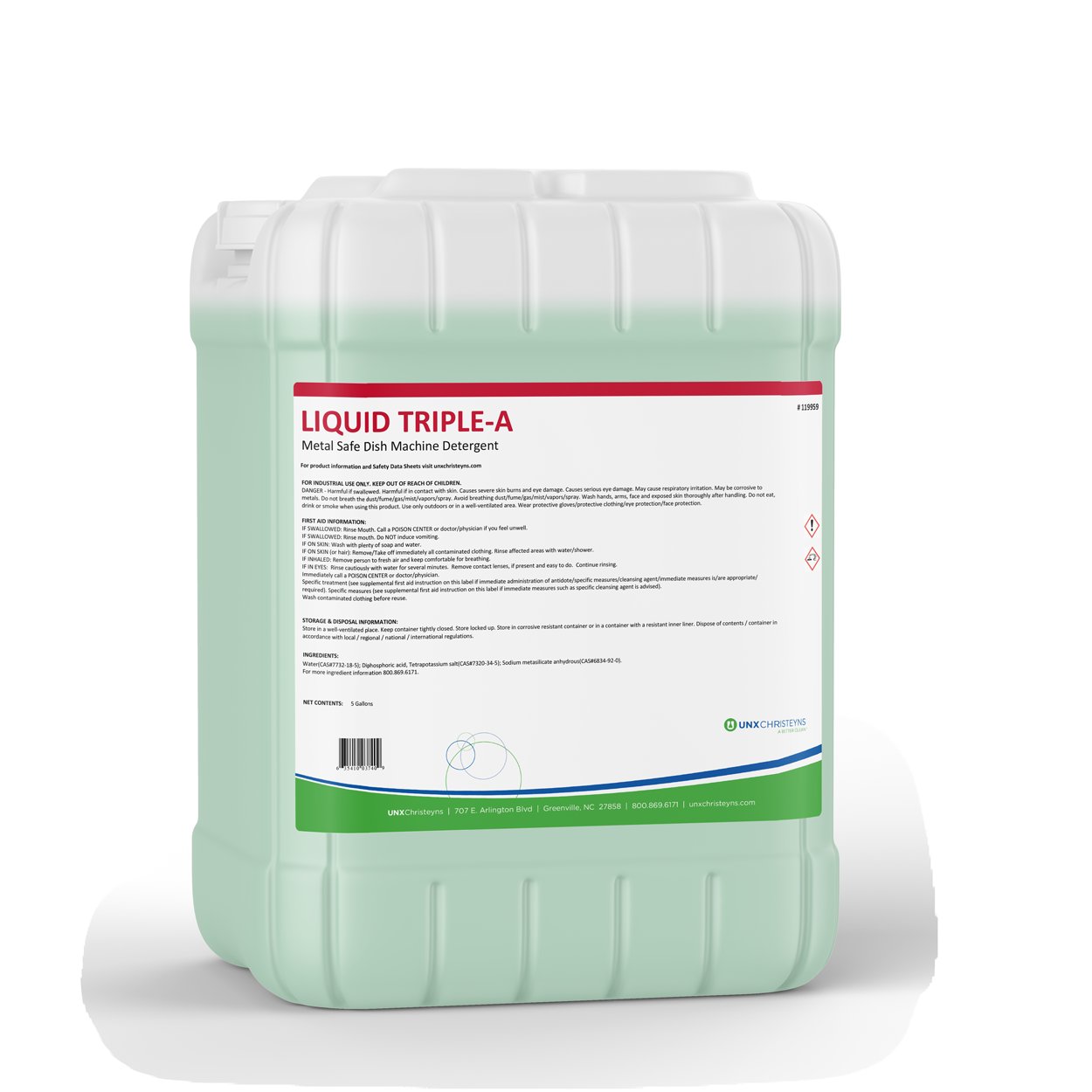 Christeyns Liquid Triple A Metal Safe Dish Machine Detergent, 5 Gallon Pail