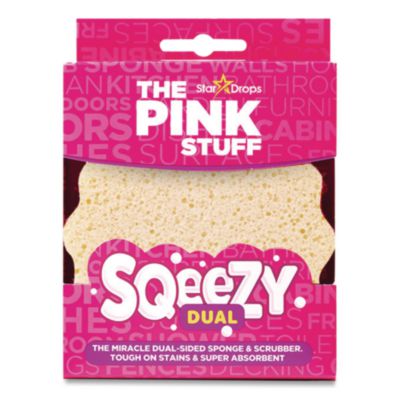 The Pink Stuff Squeezy Dual-Sided Sponge and Scrubber, 4" x 5.3", 3.8" Thick, Pink/Ivory - 12/CS