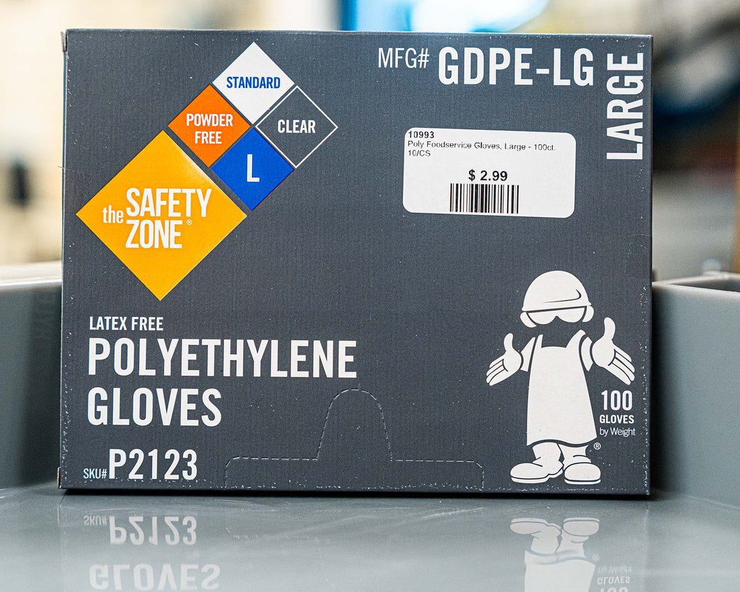 Poly Foodservice Gloves, Large - 100ct. Box - 10/CS