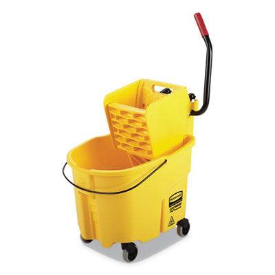 Rubbermaid Commercial WaveBrake 2.0 Mop Bucket w/Sidepress Wringer, 35 Quart, Yellow (FG758088YEL)