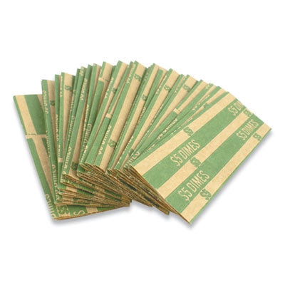 ControlTek Flat Tubular Coin Wrap, Dimes, $5.00, Green - 1000/Box (560044)