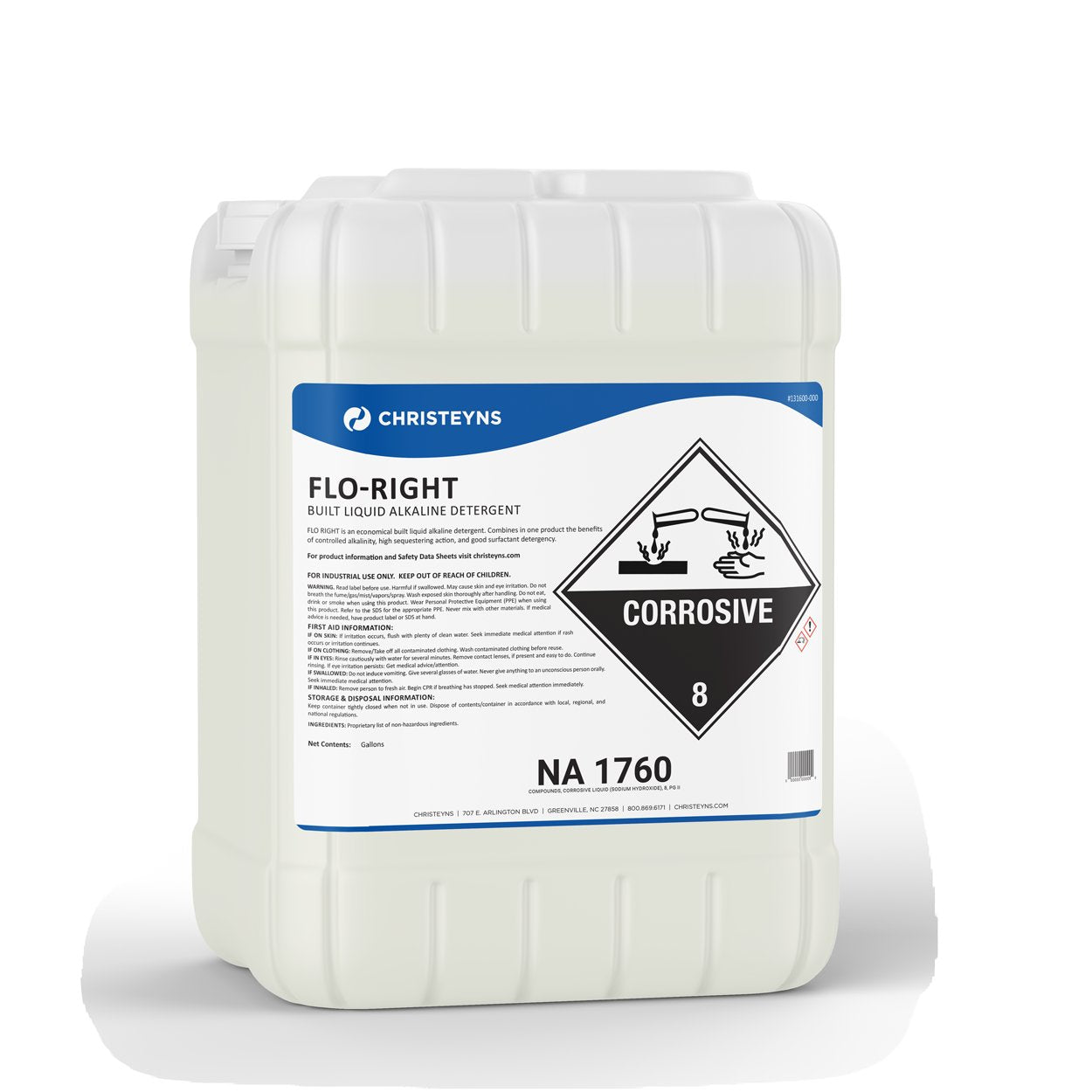Christeyns Flo-Right Built Liquid Alkaline Detergent, 5 Gallon Pail