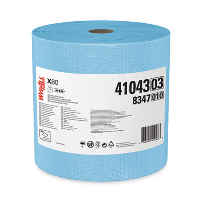WypAll Power Clean X80 Heavy Duty Cloths, Jumbo Roll, 12.4" x 12.2", Blue, 475/Roll (41043)