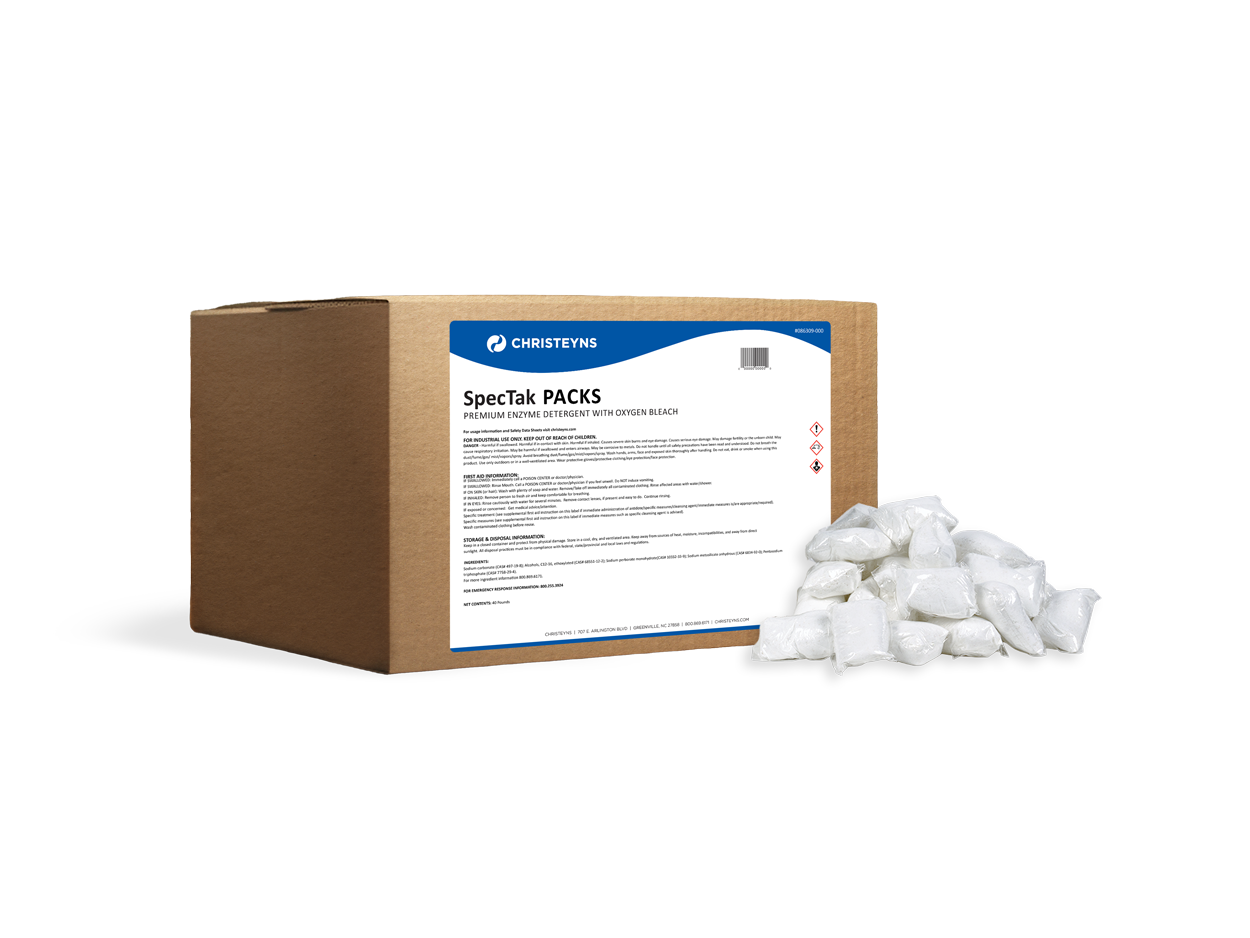Christeyns SpecTak Premium Enzyme Deteregent with Oxygen Bleach, 45 Gram Packs - 260/CS