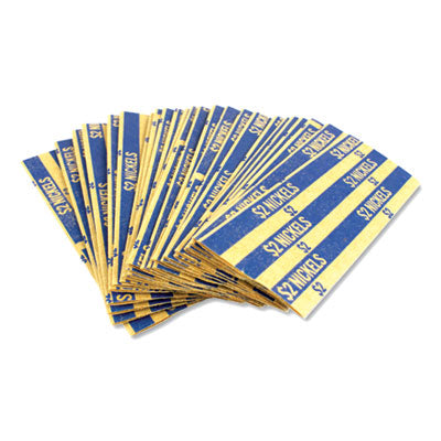 ControlTek Flat Tubular Coin Wrap, Nickles, $2.00, Blue - 1000/Box (560043)