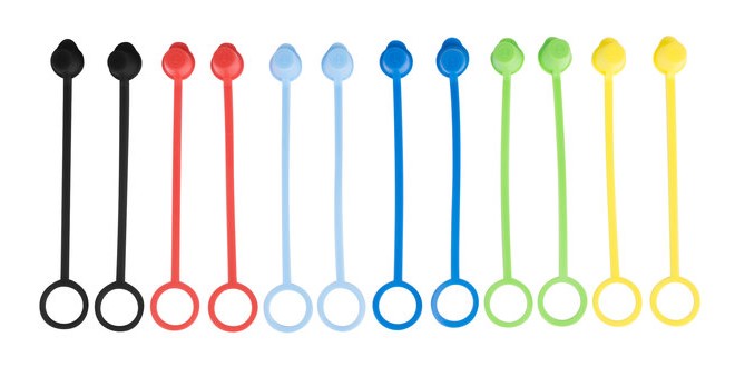 Squeeze Bottle Tethered Caps, Assorted Colors, 12/Pack