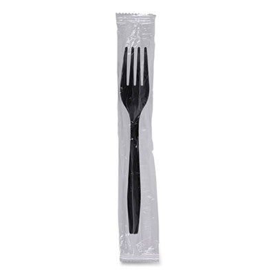 Boardwalk Heavyweight Individually Wrapped Plastic Fork, Black - 1000/CS