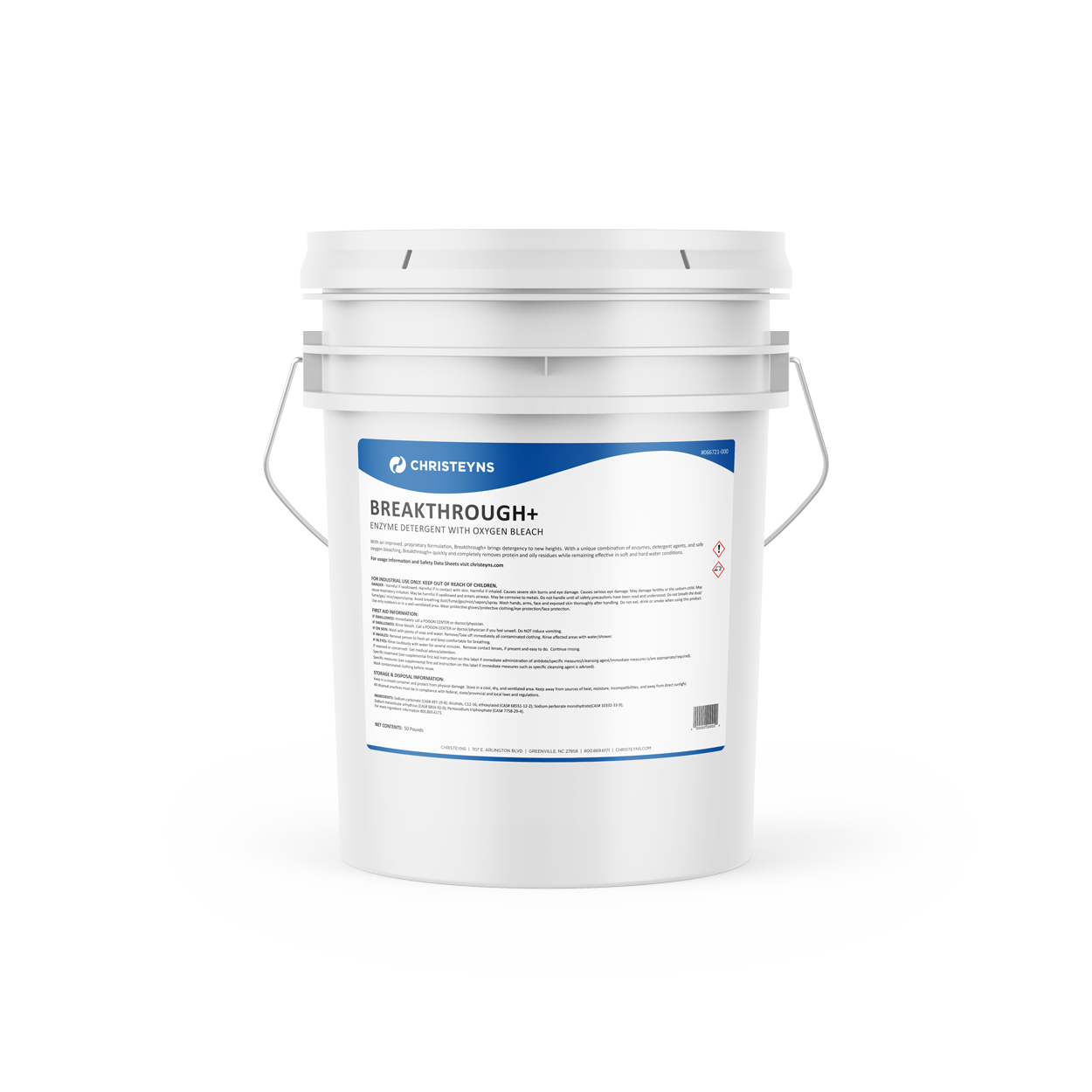 Christeyns Breakthrough+ Enzyme Laundry Detergent with Oxygen Bleach, 40lb. Pail