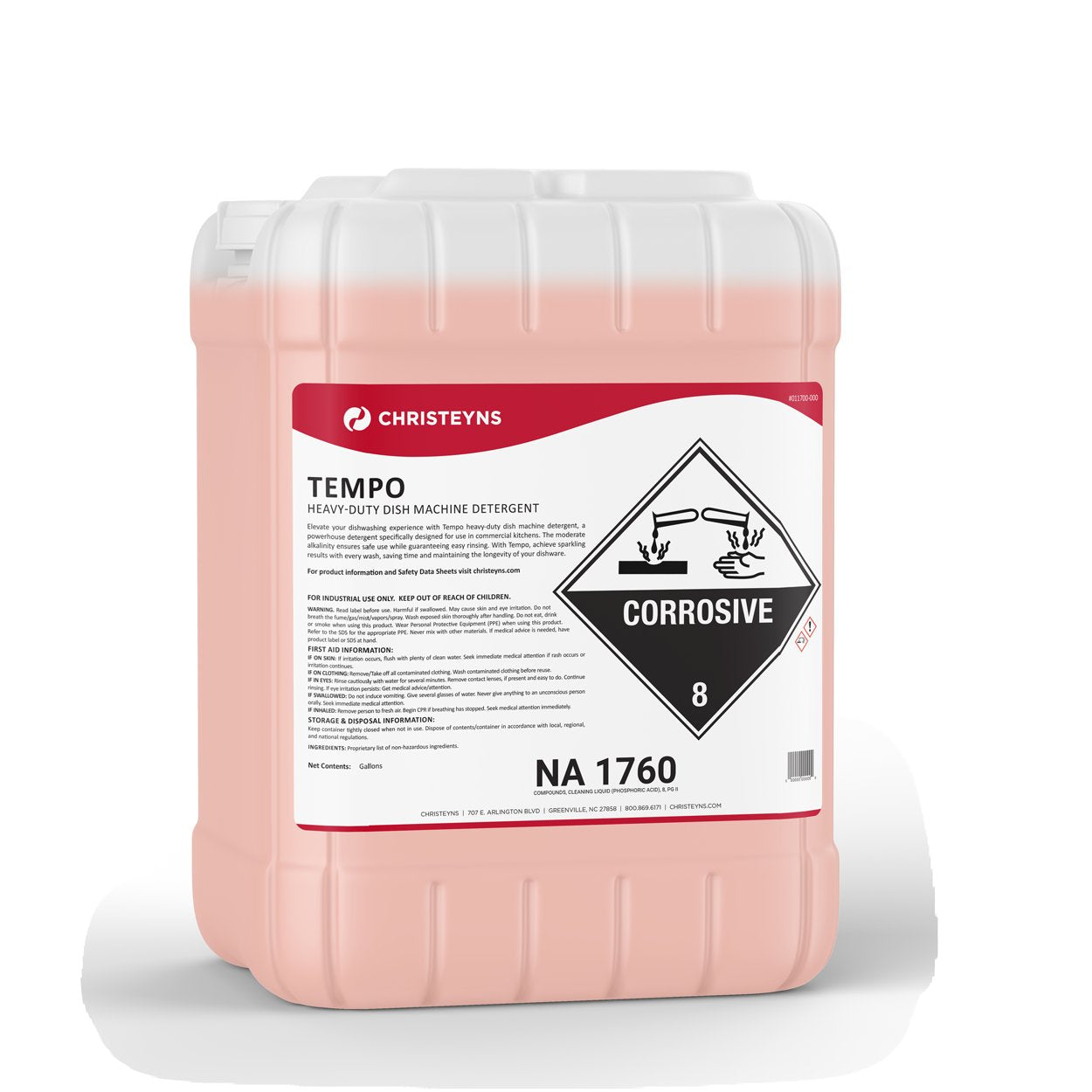 Christeyns Tempo Heavy-Duty Dish Machine Detergent, 5 Gallon Pail