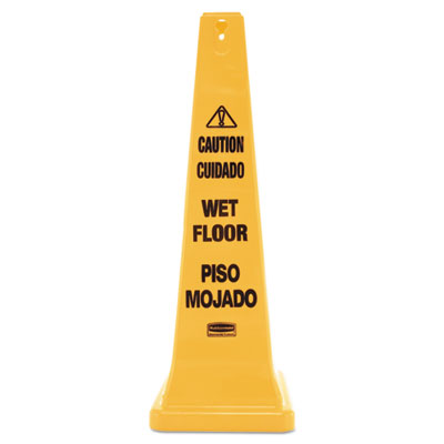 Rubbermaid Commercial Multilingual Wet Floor Safety Cone, 3' Tall, Yellow (FG627677YEL)