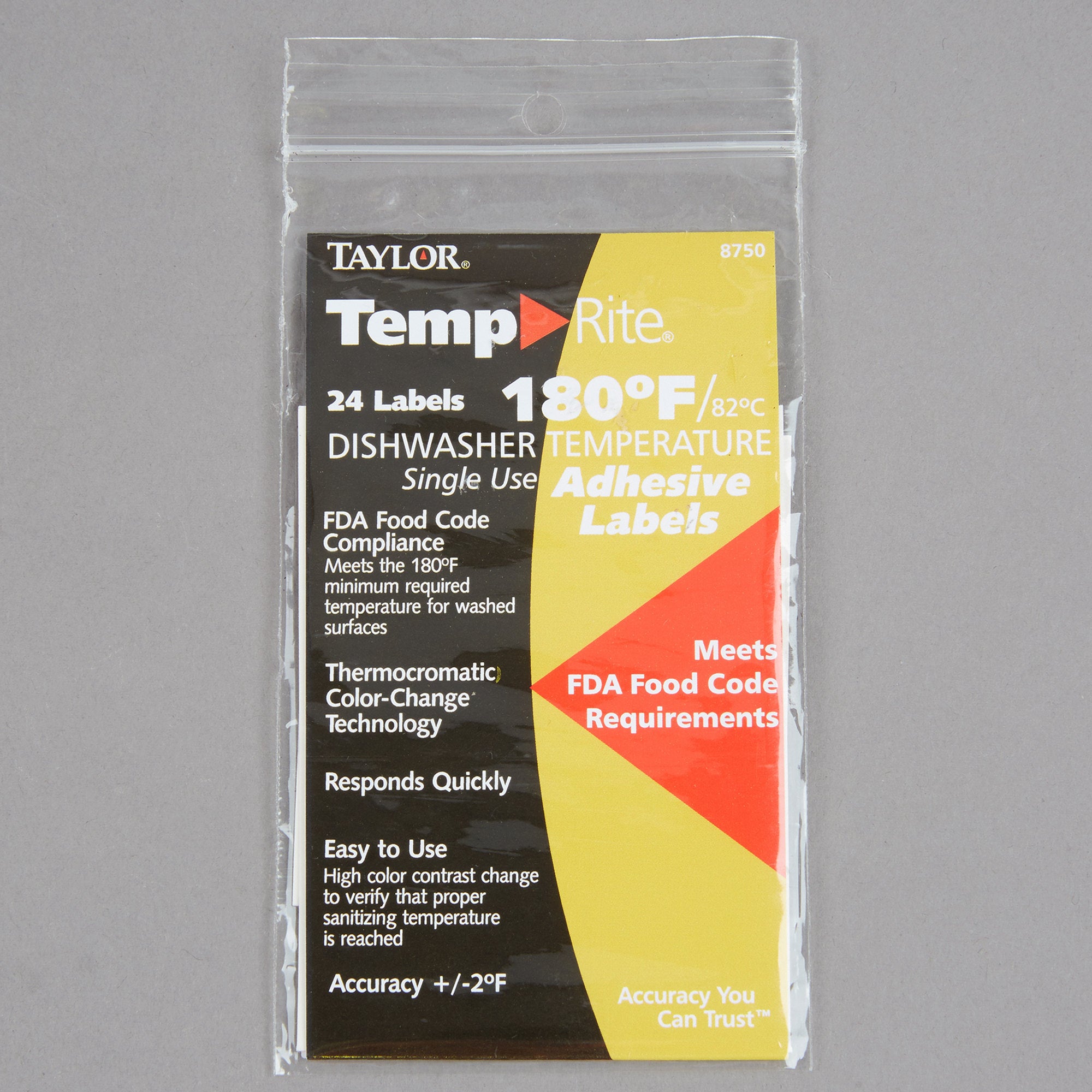 Taylor TempRite Dishwasher Temperature Test Labels, 180 Degrees, Single Use, 24/Pack (8750)