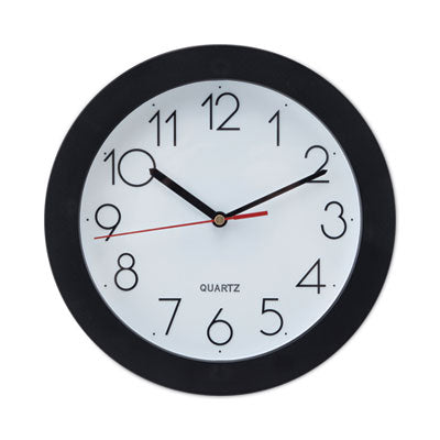 Universal Bold Round Wall Clock, 9.75" Overall Diameter, Black Case, Requires 1 AA Battery (not inc)