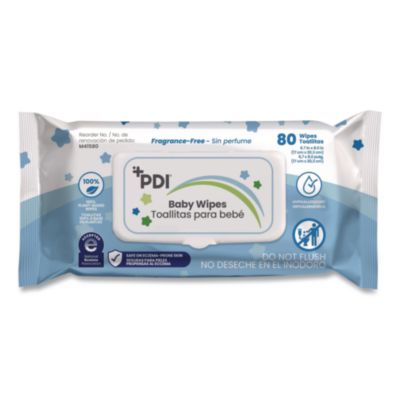 Sani Professional Baby Wipes, 1-Ply, 6.7" x 8", Fragrance-Free, White, 80/Pack - 12/CS (M41580)
