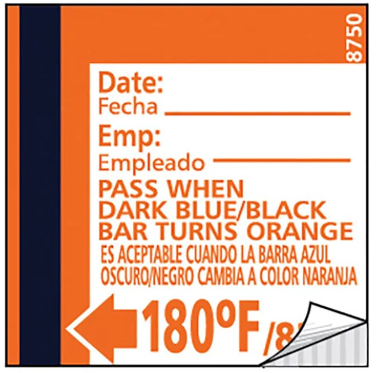 Taylor TempRite Dishwasher Temperature Test Labels, 180 Degrees, Single Use, 24/Pack (8750)