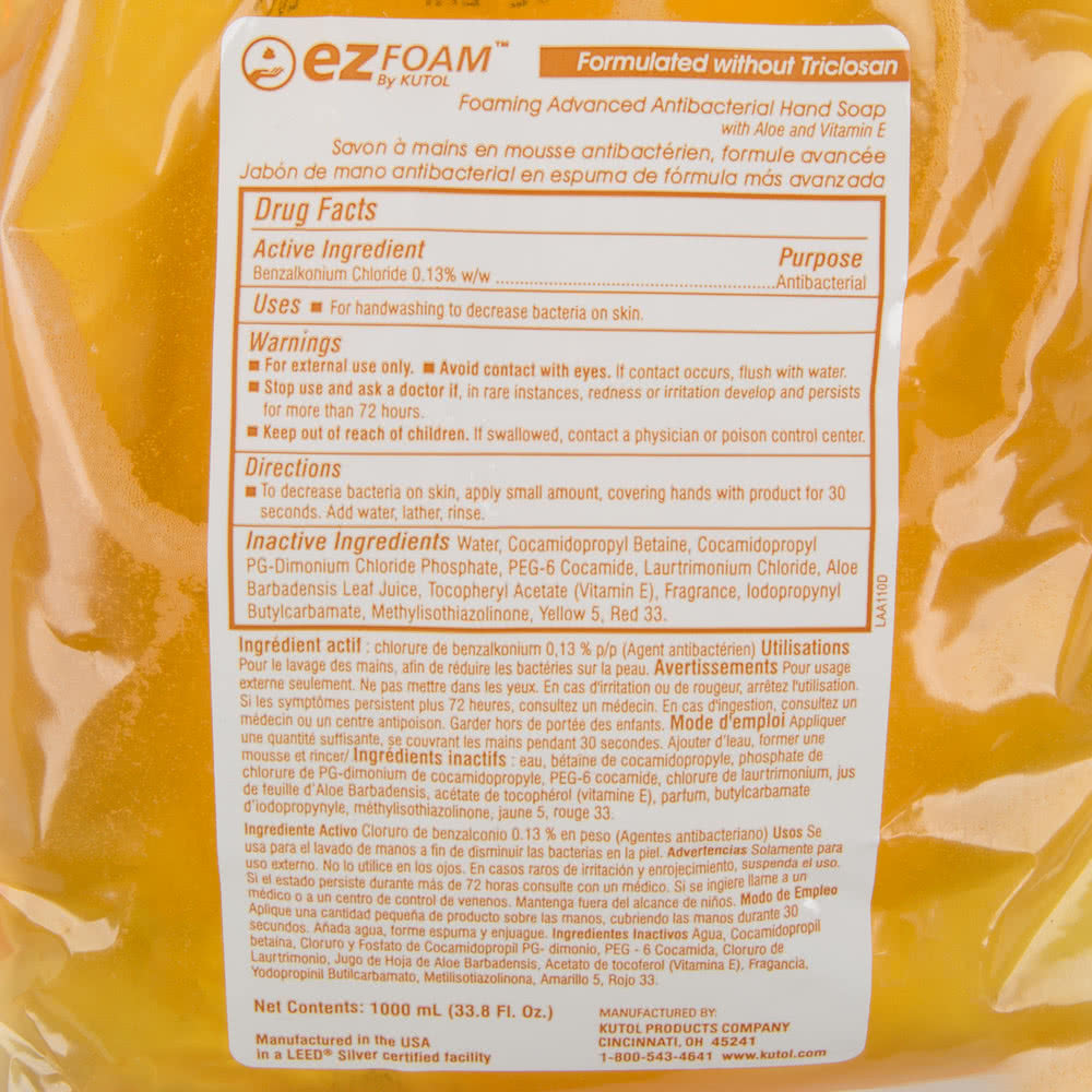 Kutol Foaming Advanced Antibacterial Hand Soap, Citrus Spice Scent, 1000ML - 6/CS (21341)