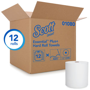 Scott Essential Plus+ White Roll Towels, 8" x 425' - 12/CS (01080)