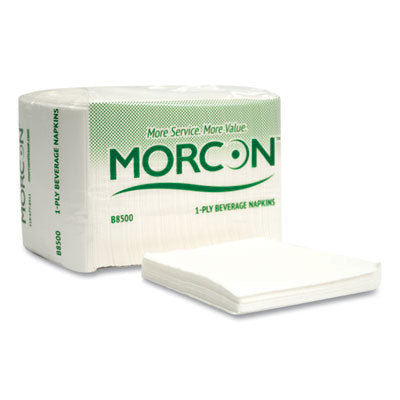 Morcon Morsoft Premium Beverage Napkin, 9" x 9", White, 1-Ply - 500ct. 8/CS (MORB8500)