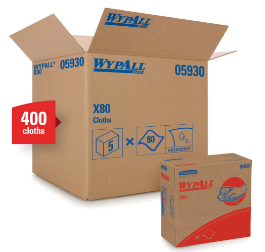 WypAll X80 Cloths, Red,  80ct. Pop-Up Box - 5/CS (05930)