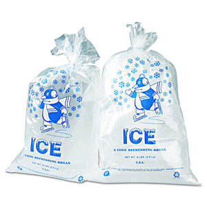 Ice Bag, 8#, 11" x 20", 1.5MIL, Clear, "Penguin" Print w/Twist Ties - 1000/CS (IC1120-TT)