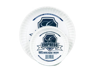 Empress Paper Plate, Uncoated, 9", White - 100ct. 12/CS (E30300)