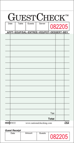 Guest Check, 1-Part 18 Line 50ct. 50/CS (525)