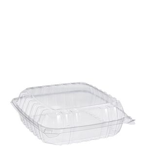 Dart ClearSeal Hinged Lid Plastic Container, Clear, 8 7/8" x 9 3/8" x 3", 100ct. - 2/CS (C95PST1)