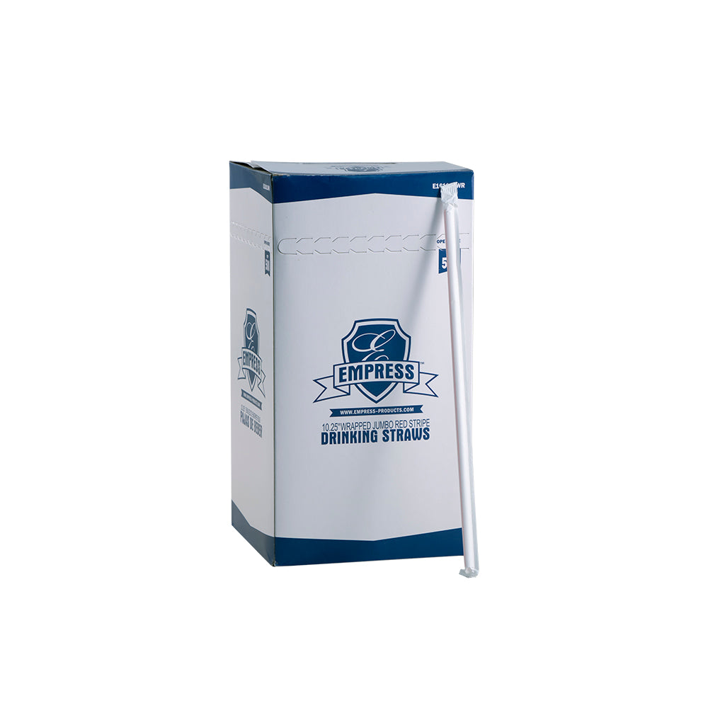 Straw, Wrapped, 10.25" Jumbo, Red w/White Stripe - 500/Box - 4/CS (E161011WR)