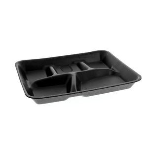 Pactiv 5 Compartment Styrofoam Serving Tray, Black - 125ct. 4/CS (YTHB0500SGBX)