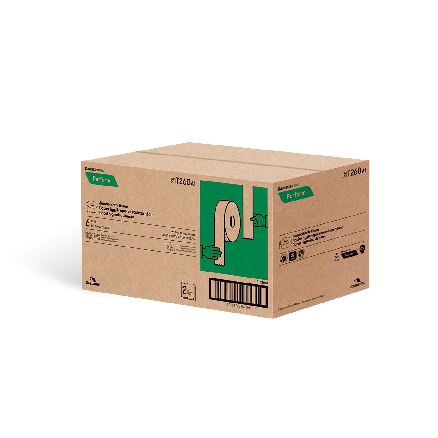 Cascades PRO Jumbo Toilet Tissue 2-Ply 1400' 6/CS (T260)