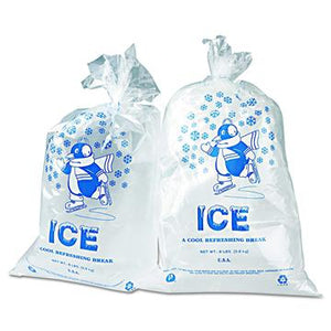 Ice Bag, 10#, 12" x 21", 1.5MIL, "Penguin" Print w/Twist Ties - 1000/CS (IC1221-TT)