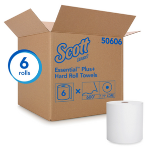 Scott Essential Plus+ White Roll Towels, 8" x 600' - 6/CS (50606)