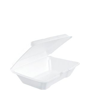 Dart Hinged Lid Styrofoam Container, 6.4" x 9.3" x 2.9",White, 1 Compartment, 100ct. - 2/CS (205HT1)