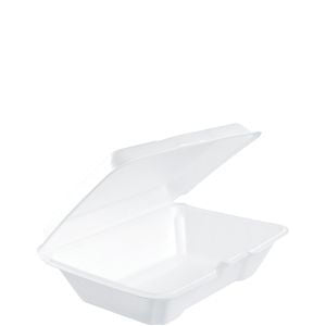 Dart Hinged Lid Styrofoam Container, 1 Compartment, 9 1/4" x 6" 3/8" x 2 7/8" - 100ct. 2/CS (205HT1)