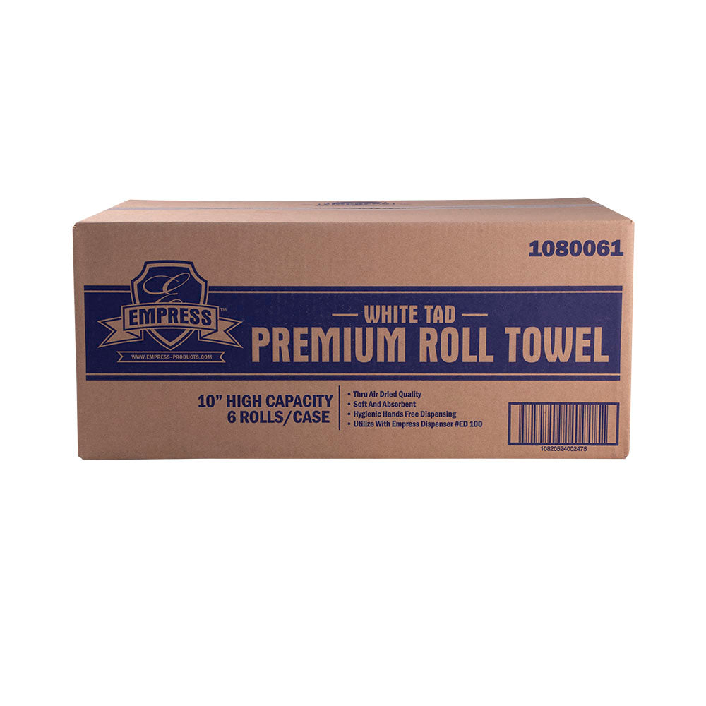 Empress Premium TAD White Roll Towel, 10" x 600' - 6/CS (1080061)